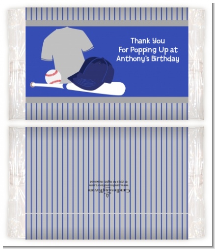 Baseball Jersey Blue and Grey - Personalized Popcorn Wrapper Birthday Party Favors