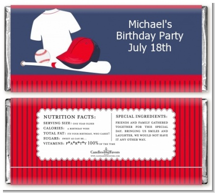 Baseball Jersey Blue and Red - Personalized Birthday Party Candy Bar Wrappers