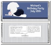 Baseball Jersey Blue and White Stripes - Personalized Birthday Party Candy Bar Wrappers