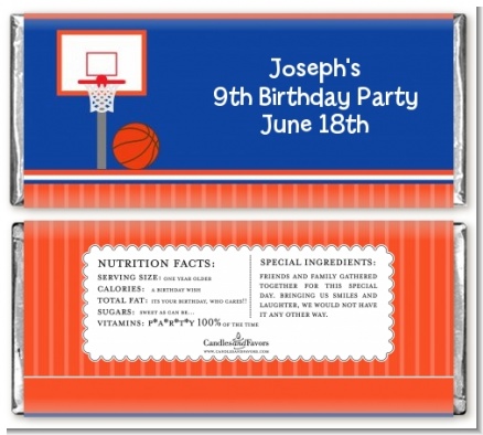 Basketball Jersey Blue and Orange - Personalized Birthday Party Candy Bar Wrappers