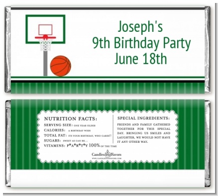 Basketball Jersey Green and White - Personalized Birthday Party Candy Bar Wrappers