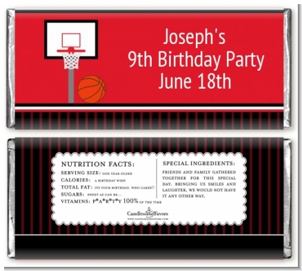 Basketball Jersey Red and Black - Personalized Birthday Party Candy Bar Wrappers