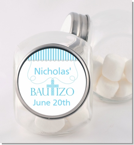 Bautizo Cross Blue - Personalized Baptism / Christening Candy Jar