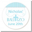 Bautizo Cross Blue - Round Personalized Baptism / Christening Sticker Labels thumbnail