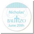 Bautizo Cross Blue - Round Personalized Baptism / Christening Sticker Labels thumbnail