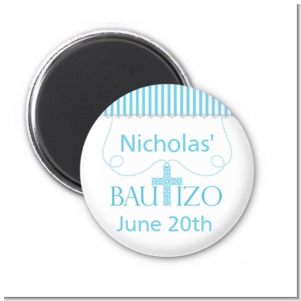 Bautizo Cross Blue - Personalized Baptism / Christening Magnet Favors