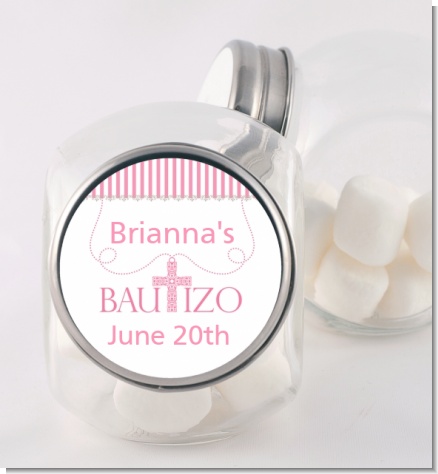 Bautizo Cross Pink - Personalized Baptism / Christening Candy Jar