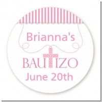 Bautizo Cross Pink - Round Personalized Baptism / Christening Sticker Labels