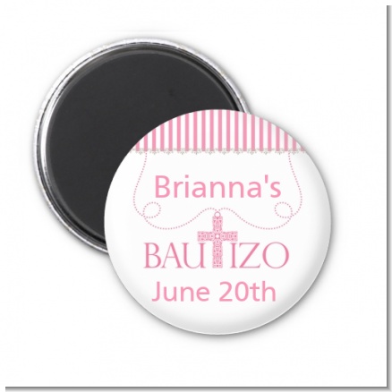 Bautizo Cross Pink - Personalized Baptism / Christening Magnet Favors