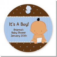 Baby Boy Hispanic - Round Personalized Baby Shower Sticker Labels