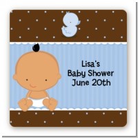 Baby Boy Hispanic - Square Personalized Baby Shower Sticker Labels