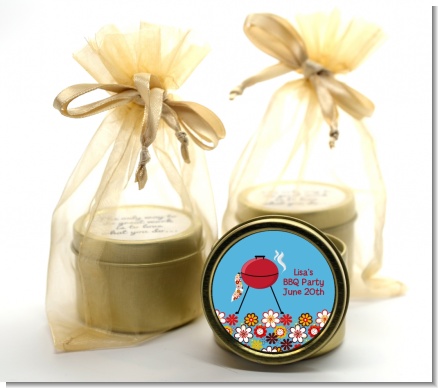 BBQ Grill - Birthday Party Gold Tin Candle Favors