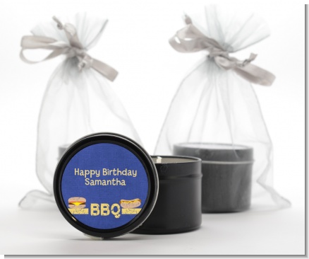 BBQ Hotdogs and Hamburgers - Birthday Party Black Candle Tin Favors