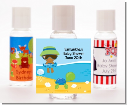 Beach Baby African American Boy - Personalized Baby Shower Hand Sanitizers Favors