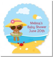 Beach Baby African American Girl - Personalized Baby Shower Centerpiece Stand