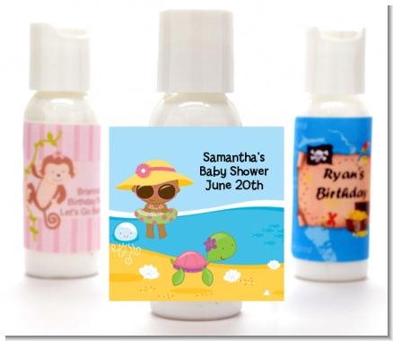 Beach Baby African American Girl - Personalized Baby Shower Lotion Favors