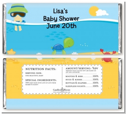 Beach Baby Asian Boy - Personalized Baby Shower Candy Bar Wrappers