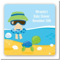 Beach Baby Boy - Square Personalized Baby Shower Sticker Labels