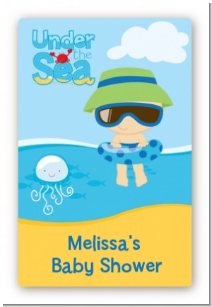 Beach Baby Boy - Custom Large Rectangle Baby Shower Sticker/Labels