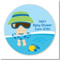 Beach Baby Boy - Round Personalized Baby Shower Sticker Labels