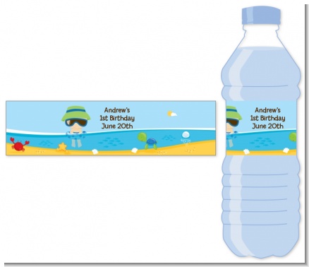 Beach Boy - Personalized Birthday Party Water Bottle Labels