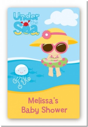 Beach Baby Girl - Custom Large Rectangle Baby Shower Sticker/Labels