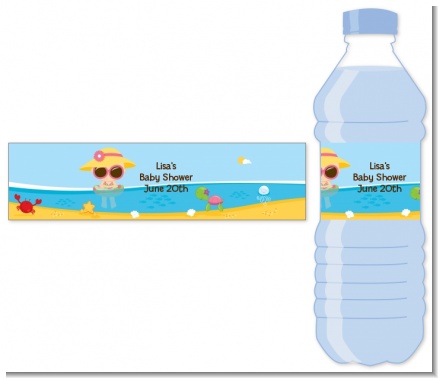 Beach Baby Girl - Personalized Baby Shower Water Bottle Labels