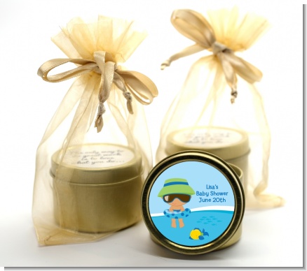 Beach Baby Hispanic Boy - Baby Shower Gold Tin Candle Favors