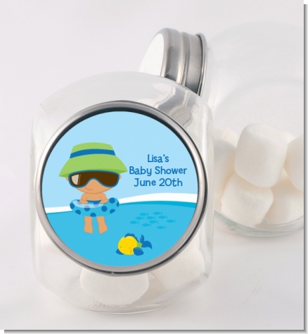 Beach Baby Hispanic Boy - Personalized Baby Shower Candy Jar