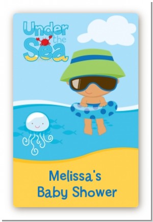 Beach Baby Hispanic Boy - Custom Large Rectangle Baby Shower Sticker/Labels