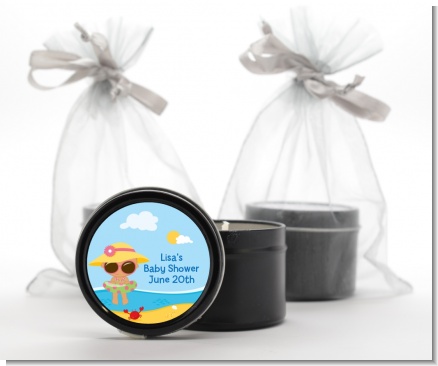 Beach Baby Hispanic Girl - Baby Shower Black Candle Tin Favors