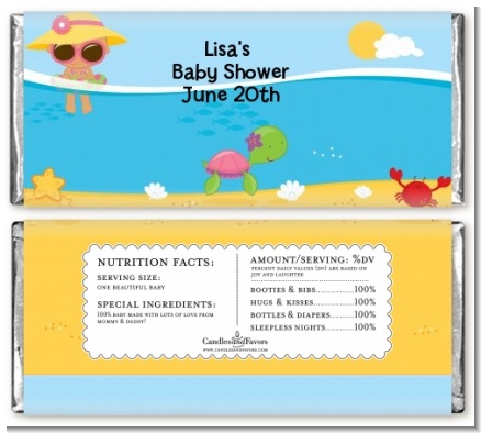 Beach Baby Hispanic Girl - Personalized Baby Shower Candy Bar Wrappers