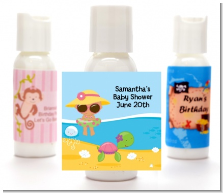 Beach Baby Hispanic Girl - Personalized Baby Shower Lotion Favors