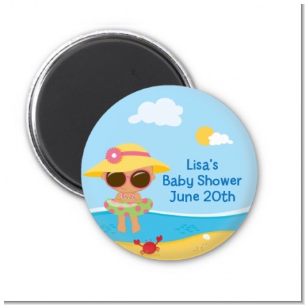 Beach Baby Hispanic Girl - Personalized Baby Shower Magnet Favors