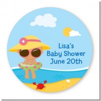 Beach Baby Hispanic Girl - Round Personalized Baby Shower Sticker Labels