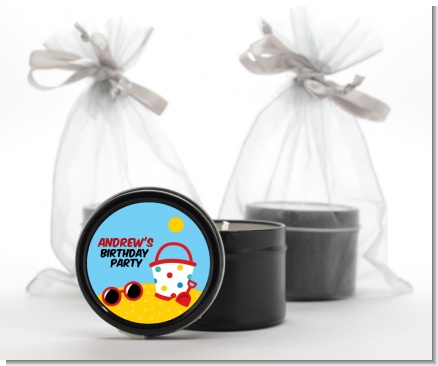 Beach Toys - Birthday Party Black Candle Tin Favors