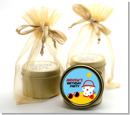 Beach Toys - Birthday Party Gold Tin Candle Favors