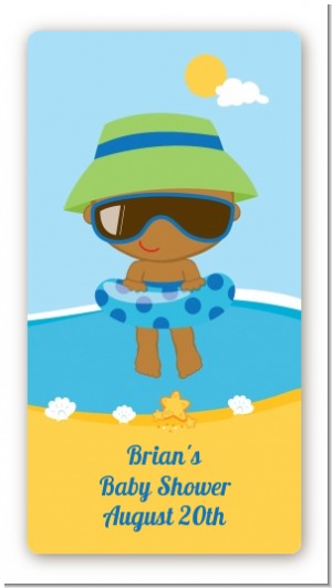 Beach Baby African American Boy - Custom Rectangle Baby Shower Sticker/Labels