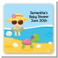 Beach Baby Asian Girl - Square Personalized Baby Shower Sticker Labels thumbnail