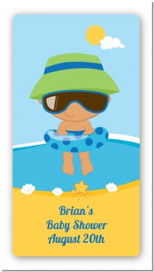 Beach Baby Hispanic Boy - Custom Rectangle Baby Shower Sticker/Labels
