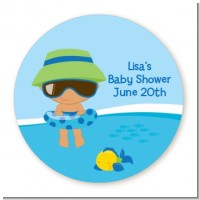 Beach Baby Hispanic Boy - Round Personalized Baby Shower Sticker Labels