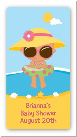 Beach Baby Hispanic Girl - Custom Rectangle Baby Shower Sticker/Labels