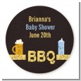 Beer and Baby Talk - Round Personalized Baby Shower Sticker Labels thumbnail
