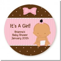 Baby Girl Hispanic - Round Personalized Baby Shower Sticker Labels