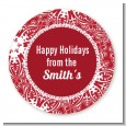 Big Red Snowflake - Round Personalized Christmas Sticker Labels thumbnail