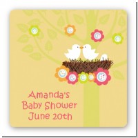 Bird's Nest - Square Personalized Baby Shower Sticker Labels