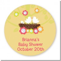 Bird's Nest - Round Personalized Baby Shower Sticker Labels