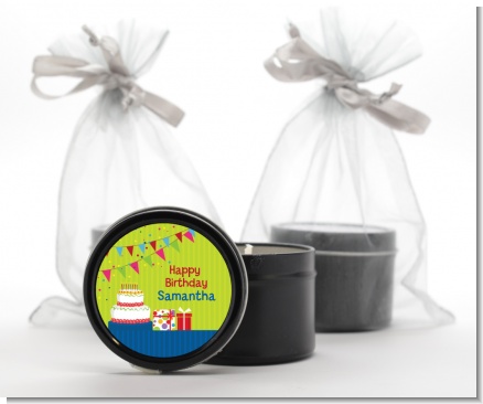 Birthday Cake - Birthday Party Black Candle Tin Favors