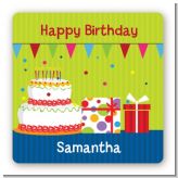 Birthday Cake - Square Personalized Birthday Party Sticker Labels