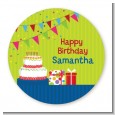 Birthday Cake - Round Personalized Birthday Party Sticker Labels thumbnail